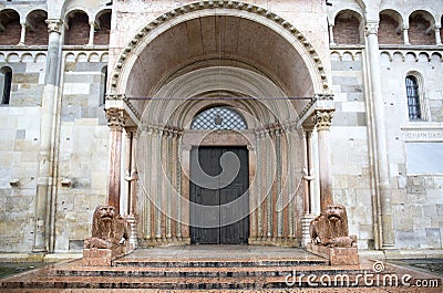 Closed entrance gate of the Cathedral of Modena, Italy Stock Photo