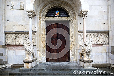 Closed entrance gate of the Cathedral of Modena, Italy Stock Photo