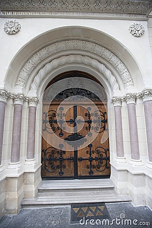 Closed entrance of Greek Catholic Church in Zagreb, Church Stock Photo