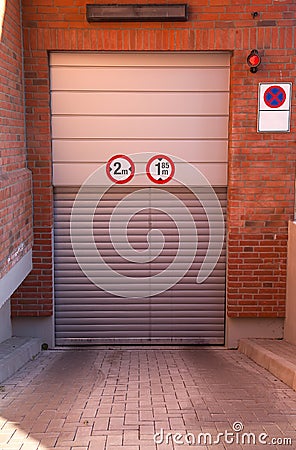 Closed entrance to a subterranean parking garage Stock Photo