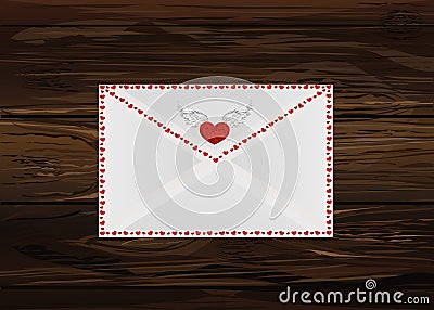 Closed envelope with hearts on the perimeter. Valentine`s Day. G Cartoon Illustration