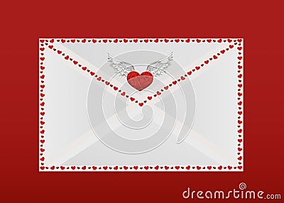 Closed envelope with hearts on the perimeter. Valentine`s Day. Cartoon Illustration