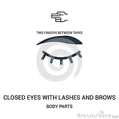 closed eyes with lashes and brows icon vector from body parts collection. Thin line closed eyes with lashes and brows outline icon Vector Illustration