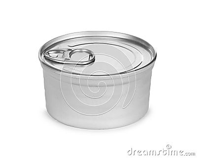 Closed fish or food tin can isolated on white Stock Photo