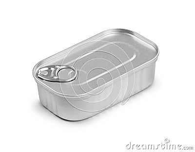 Closed fish or food tin can on white Stock Photo