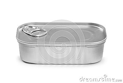 Closed fish or food tin can on white background Stock Photo