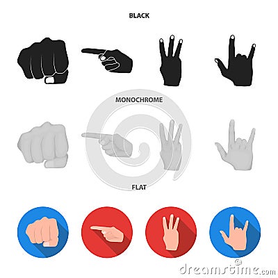Closed fist, index, and other gestures. Hand gestures set collection icons in black, flat, monochrome style vector Vector Illustration