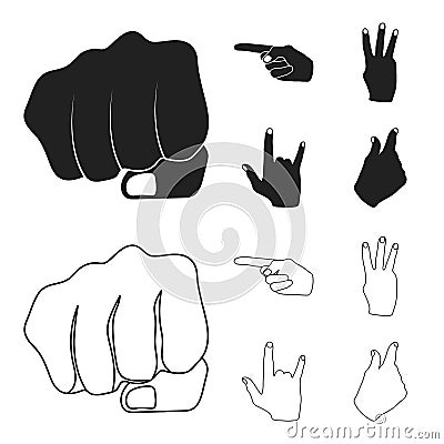 Closed fist, index, and other gestures. Hand gestures set collection icons in black,outline style vector symbol stock Vector Illustration