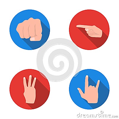 Closed fist, index, and other gestures. Hand gestures set collection icons in flat style vector symbol stock Vector Illustration