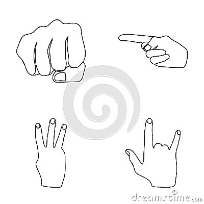 Closed fist, index, and other gestures. Hand gestures set collection icons in outline style vector symbol stock Vector Illustration