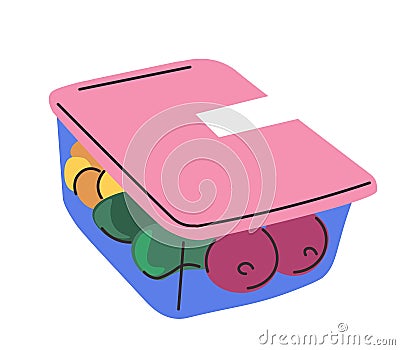 Closed food container with vegetables and fruits Stock Photo