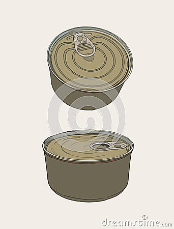 Closed food tin cans, sketch vector. Vector Illustration