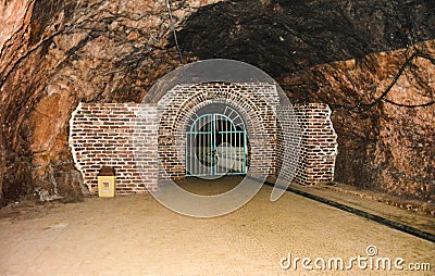 Closed gate inside Khewra mine Stock Photo