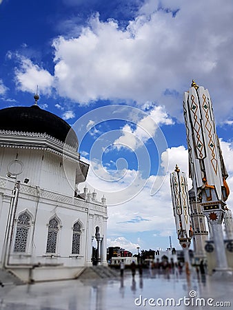 Closed Giant Umbrellas of Baiturrahman Grand Mosque Stock Photo