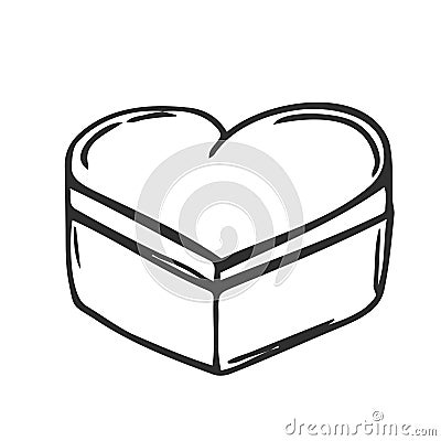 Closed heart shaped gift box. Pink striped box for present or chocolate sweets. Valentine s day concept illustration. Vector Vector Illustration