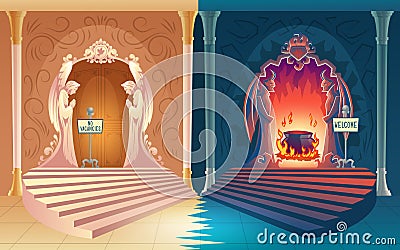 Closed heaven and opened hell gates vector Vector Illustration