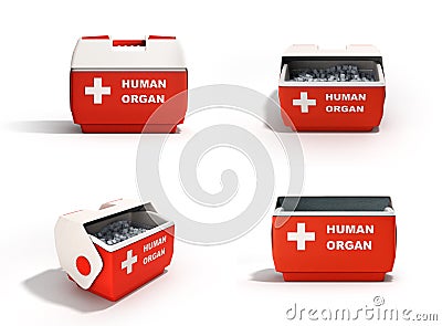 Closed human organ refrigerator box collection red 3d render on Stock Photo