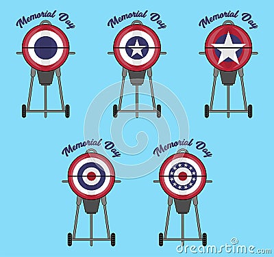 Closed Lid BBQ Design with Patriotic Bunting Flag Vector Illustration