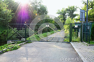 Closed metal gate Stock Photo