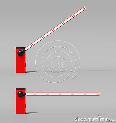 Closed And Open Barrier Gate Automatic System. Vehicle Security Barrier Gate on Gray Background. 3d rendering Stock Photo