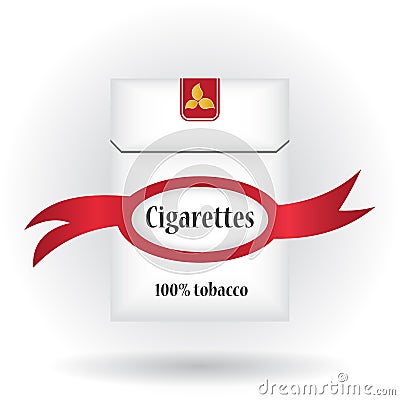 Closed pack of cigarettes. Cigarettes pack icon. Cigarettes pack with ribbon. Cigarettes pack illustration Cartoon Illustration