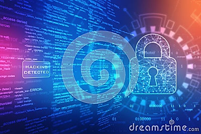 Closed Padlock on digital screen, cyber security concept background Cartoon Illustration