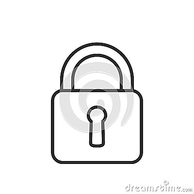 Closed Padlock Outline Flat Icon on White Vector Illustration