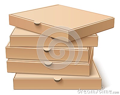 Closed pizza packs. Blank cardboard box in stack. Realistic mockup Vector Illustration