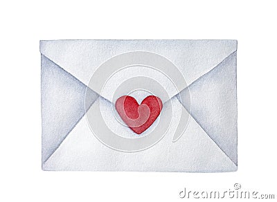 Closed postal envelope with small heart shaped sticker. Stock Photo