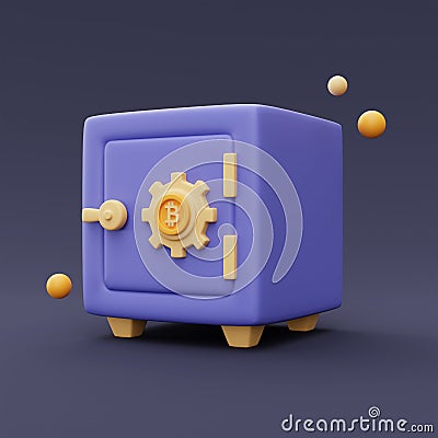 closed purple safe box,Cryptocurrency protection.3d rendering Stock Photo