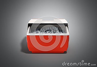 Closed refrigerator box red 3d render on blue background Stock Photo