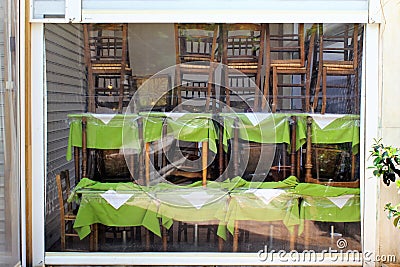 Closed restaurant in Athens, Greece Stock Photo