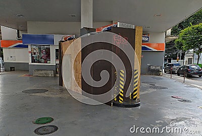 Closed service station with gas pumps out of work. Editorial Stock Photo