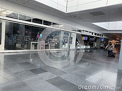 Closed shops at Munich airport because epidemic Editorial Stock Photo