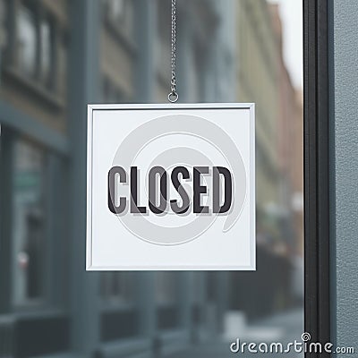 Shop Closed Sign in Store Window Stock Photo