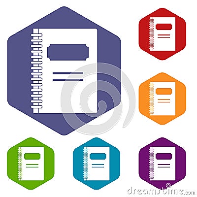 Closed spiral notebook icons set hexagon Vector Illustration