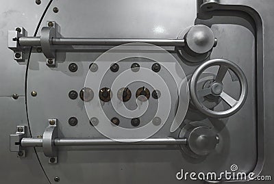 Closed steel bank vault door, close-up. Bank vault Stock Photo