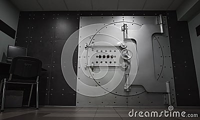 Closed steel bank vault door, close-up. Bank vault Stock Photo