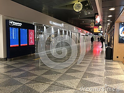 Helsinki Finland DEC 05: Helsinki-Vantaa airport empty of passengers due to travel restrictions Editorial Stock Photo