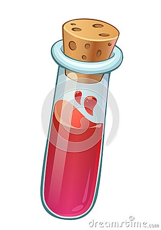 Closed test tube with a blood sample Cartoon Illustration