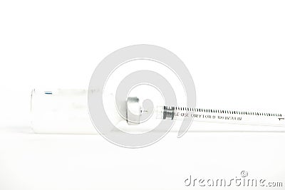 Closed up action Injection preparation with ampoule and syringe Stock Photo