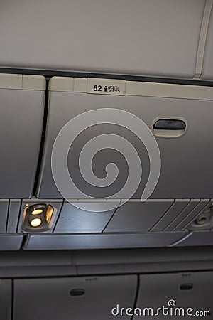 Closed up an airplane interior cabin. Stock Photo