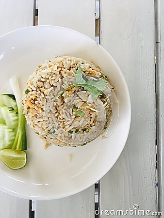 Closed up carp fried rice, ready to eat and quick cooking food Stock Photo