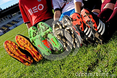 Closed up with children wearing Football or Soccer boots Editorial Stock Photo