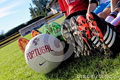 Closed up with children wearing Football or Soccer boots Editorial Stock Photo