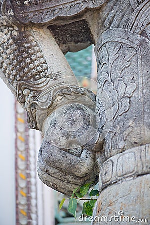 Closed up detail Chinese Warrior Sculpture in The Phra Chettuphon Wimon Mangkhalaram Wat pho Stock Photo