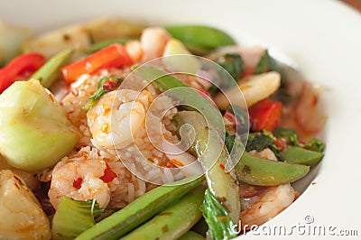 Closed up fried rice with shrimp and vegetable Stock Photo