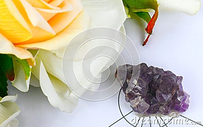 Closed up of healing crystal amethyst seven chakra, pineal gland. Spiritual new age mindfulness lifestyle Stock Photo