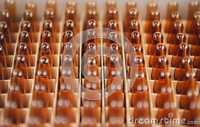 Closed up injectable ampule medicine in packing box Stock Photo