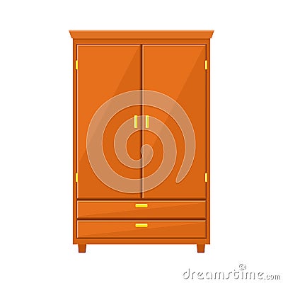 Closed wardrobe isolated on white background. Natural wooden Furniture. Wardrobe icon in flat style. Room interior Vector Illustration